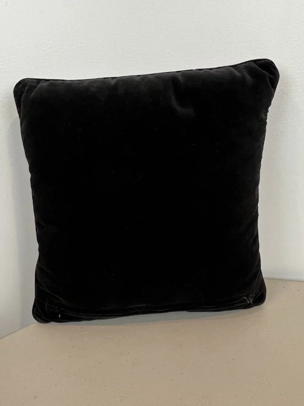 Needlepoint Floral Wool Throw Pillow Case Black Velvet Back 12x12